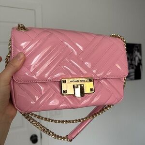 Michael Kors baby pink lacquer puff bag